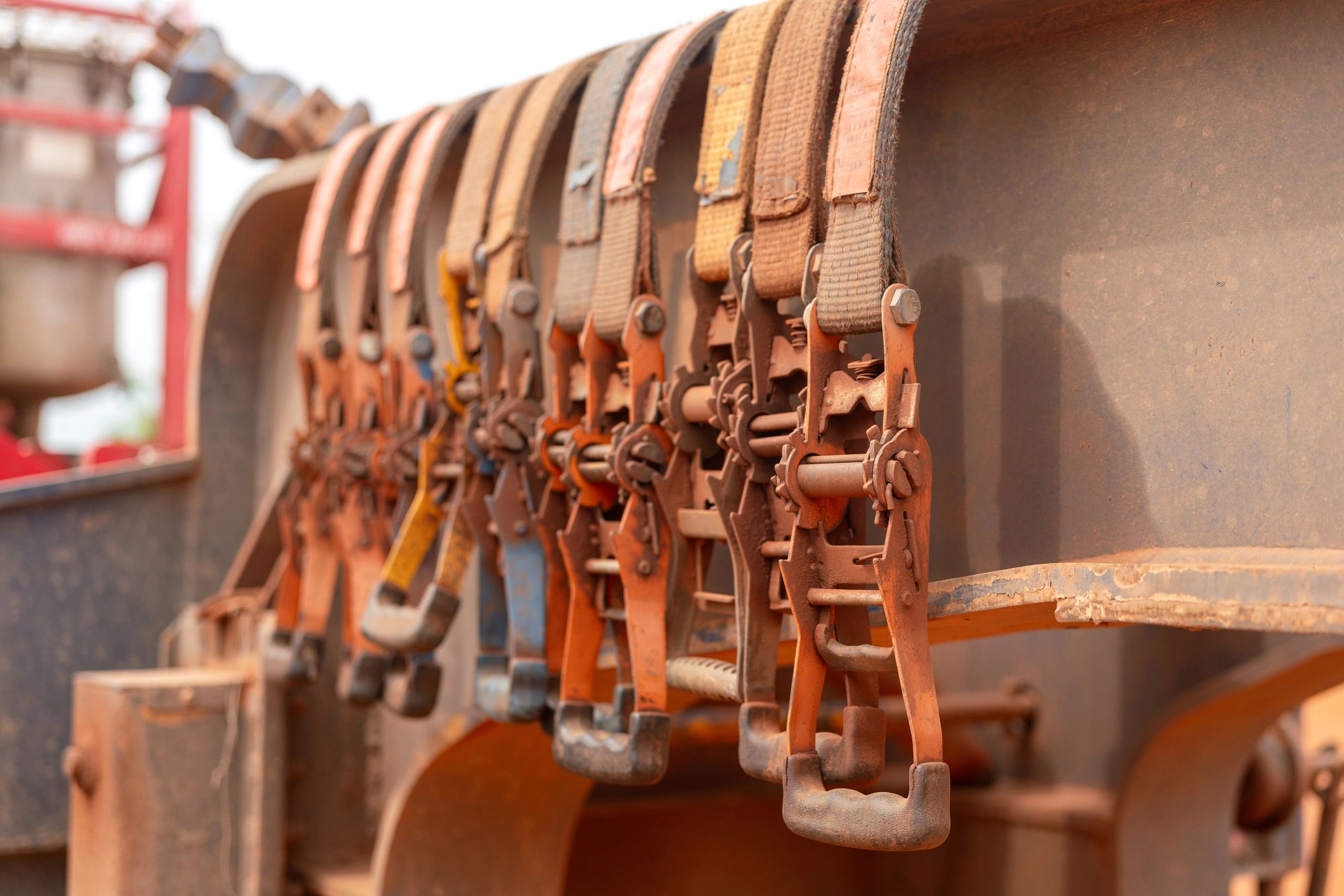 Close-up of cargo strap equipment used to secure loads