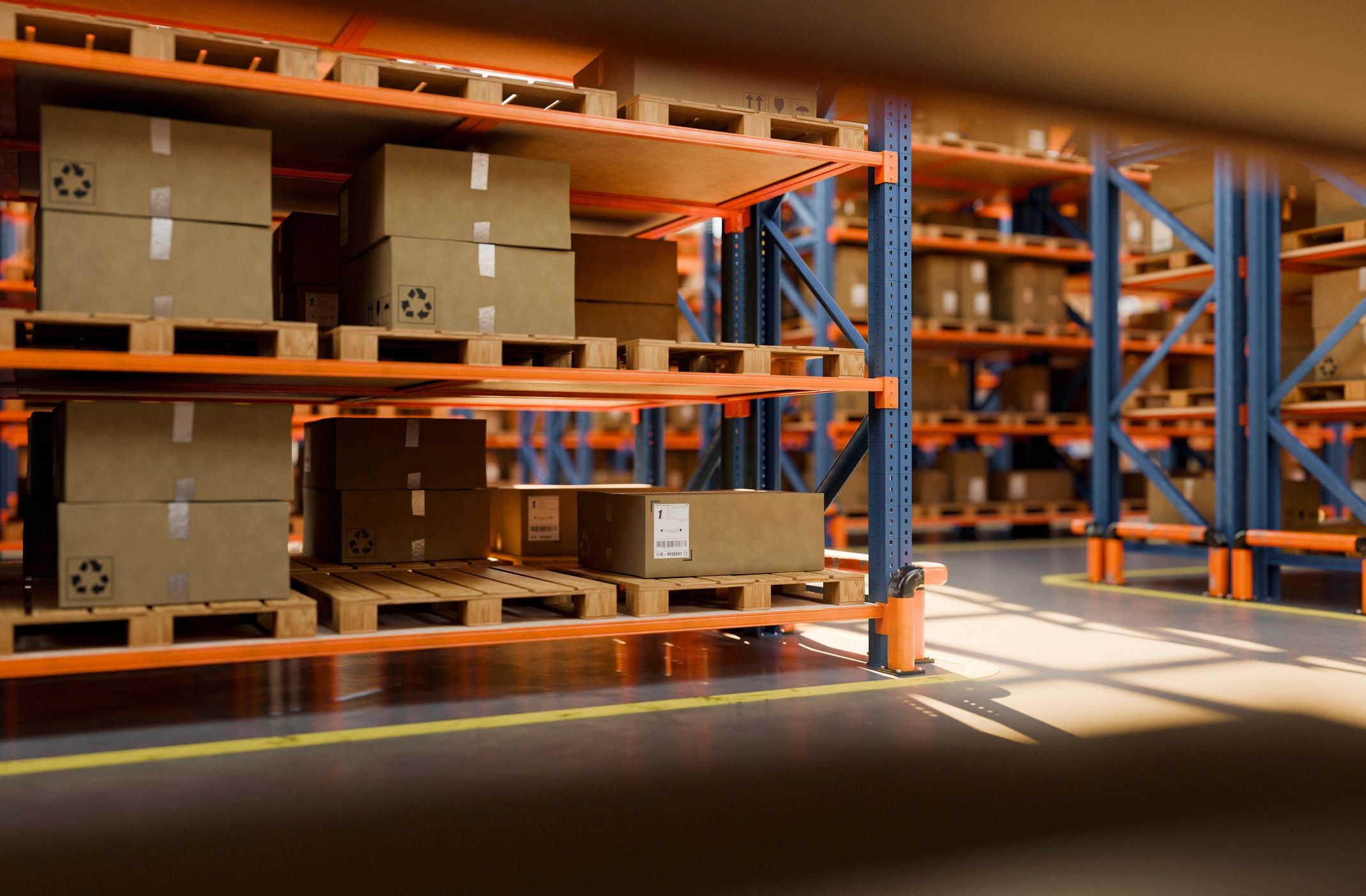 Warehouse pallets and boxes ready for shipment